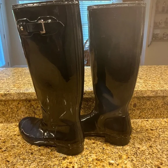 Hunter Rainboots Original Tall Gloss Rain Boot Wellies women's sz 8 Black - Picture 7 of 13